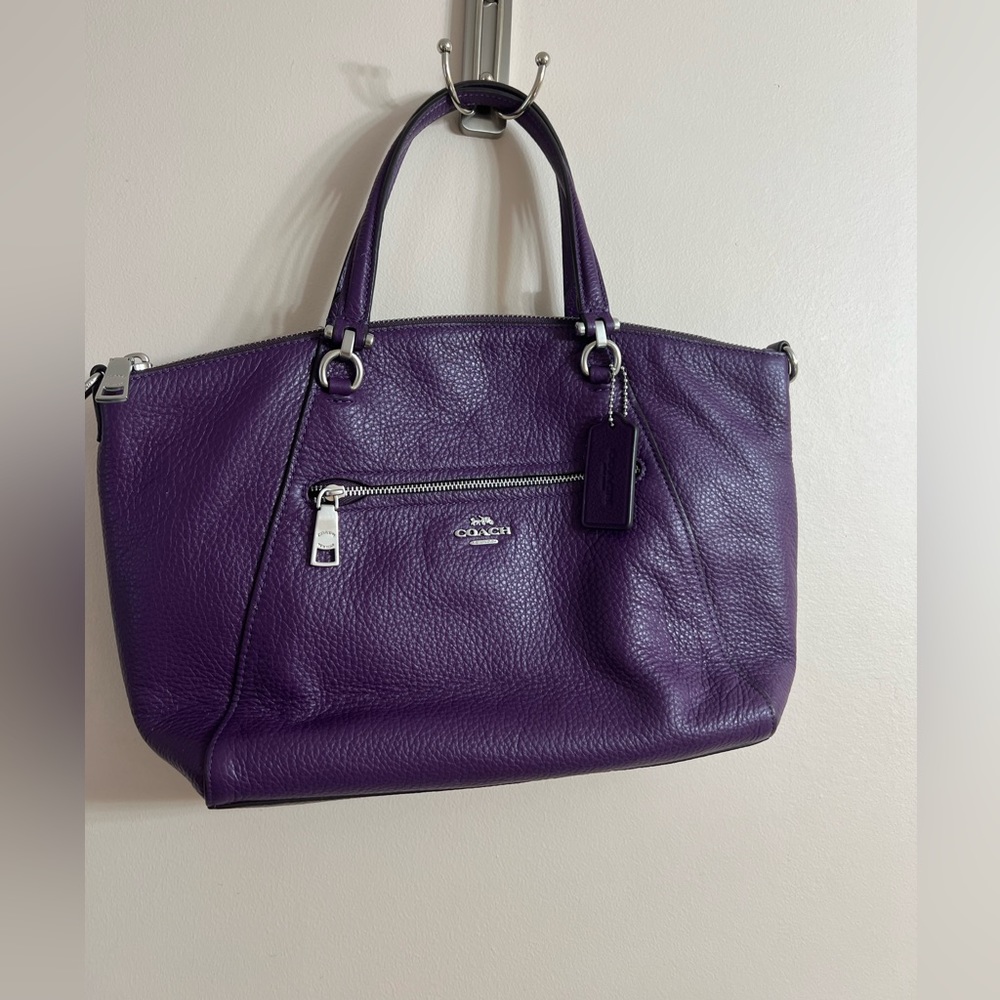 Coach Pebbled Leather Prairie Satchel in Dark Amethyst w/ Silver-tone Hardware